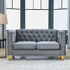 TiramisuBest 58.8" 2-Seater Tufted Velvet Sofa with Rolled Arms & Nailhead Trim, Black for Living Room,Bedroom & Office-2 Pillows - 2 of 4