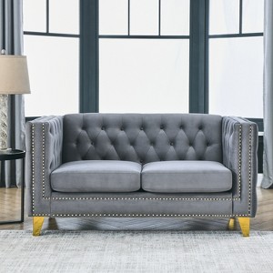 TiramisuBest Velvet Sofa for Living Room,Tufted Square Arm Couch, Modern Couch Upholstered Button and Metal Legs, Sofa Couch for Bedroom, Grey - 1 of 4
