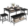 GOCAPTAIN Dining Table Set for 4, Kitchen Table Set with Upholstered Dining Bench and Square Stools, Metal Frame with Storage Shelves for Apartment - 2 of 4
