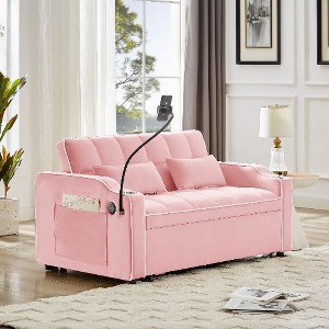 CAVINAS Versatile Foldable Sofa Bed in 3 Lengths, Modern Loveseat Sofa with Usb Port/Ashtray/Swivel Phone Stand, Velvet Pull-Out Bed - 1 of 4