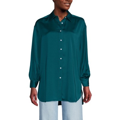 Lands' End Women's Long Sleeve Oversized Satin Buttondown Tunic