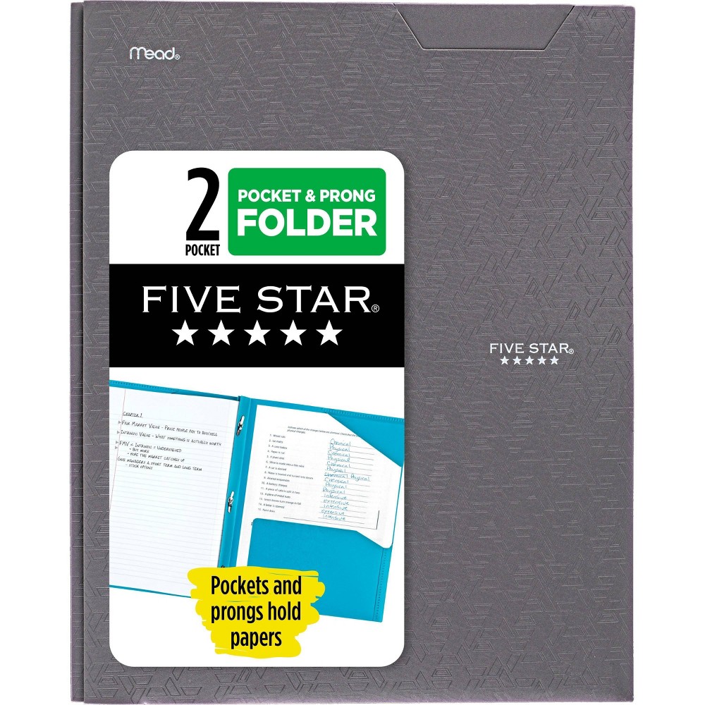 Photos - File Folder / Lever Arch File Five Star 2 Pocket Plastic Folder with Prongs Gray