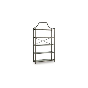 Ashley Furniture Bernonly 72" Glass Bookcase - 5 Shelf Metal Frame Display Storage Unit, Antique Bronze Finish - 1 of 4