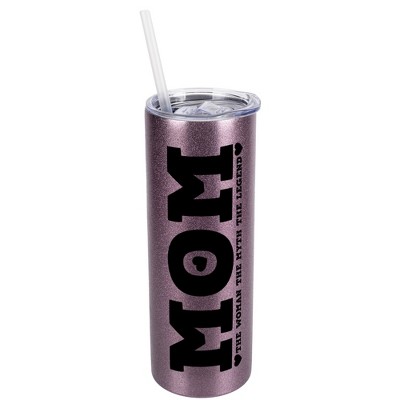 Elanze Designs Rose Gold 20 Ounce Double Wall Stainless Steel Glitter Travel Tumbler With Sliding Lid And Straw, Mom The Woman The Myth The Legend