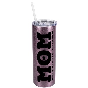 Elanze Designs Rose Gold 20 Ounce Double Wall Stainless Steel Glitter Travel Tumbler With Sliding Lid And Straw, Mom The Woman The Myth The Legend - 1 of 4