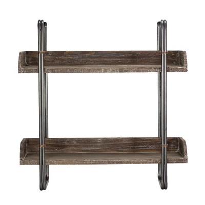 24" x 23.7" Decorative Wood And Metal Wall Shelf Gray - E2 Concepts