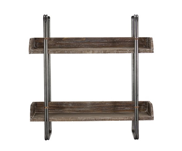 24" x 23.7" Decorative Wood And Metal Wall Shelf Gray - E2 Concepts