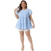 Women's Plus Size 1950s Gingham Crew Neck Flare Short Sleeves Summer Babydoll Blouse - Agnes Orinda - 3 of 4