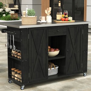 Outdoor Kitchen Island Cart with Foldable Stainless Steel Top, Spice Racks, Storage Shelves, Towel Bars and Locking Wheels for Patio-The Pop Home - 1 of 4