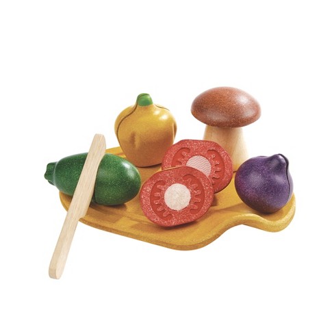 Wooden Cutting Fruit Vegetables Set for Kids - Pretend Play Food Toy Set  with Wooden Knife and Tray Learning Toys for Toddlers (Fruit-E)