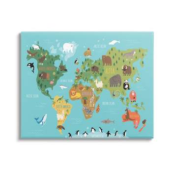 Stupell Industries Country Animals World Map Continents Wildlife Diagram Canvas Wall Art