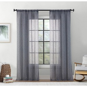 HLC.ME Penelope Faux Linen Textured Privacy Sheer Light Filtering Rod Pocket Curtains Panels, Set of 2 - 1 of 4
