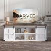 70“ Farmhouse TV Stand for 75 Inch TVs, Mid Century Modern TV Console Table with Sliding Barn Doors & Storage Cabinets for Living Room Bedroom - 2 of 4