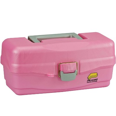  Plano 500089 13.5 Inch Youth Kids Plastic Fishing Portable Tackle Bait Storage Box with Removable Tray and Fixed Dividers, Pink 