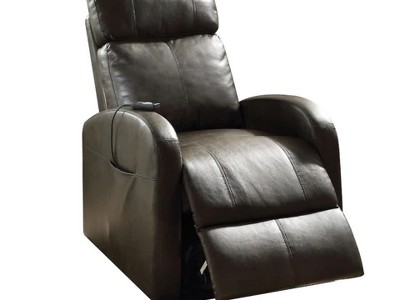 Dark Gray Faux Leather Power Lift Recliner with Wood Accents