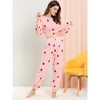 Allegra K Women's Winter Flannel Long Sleeve Nightwear Top and Pants Pajama Sets - 3 of 4