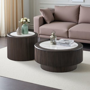 31.5" & 23.62" Faux Marble Round Coffee Table Set - 1 of 4