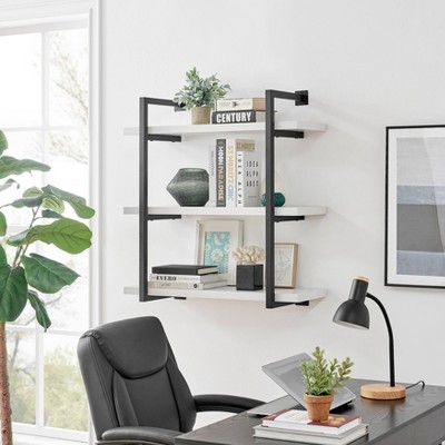 White and Black 3-Tier Industrial Wall Shelf