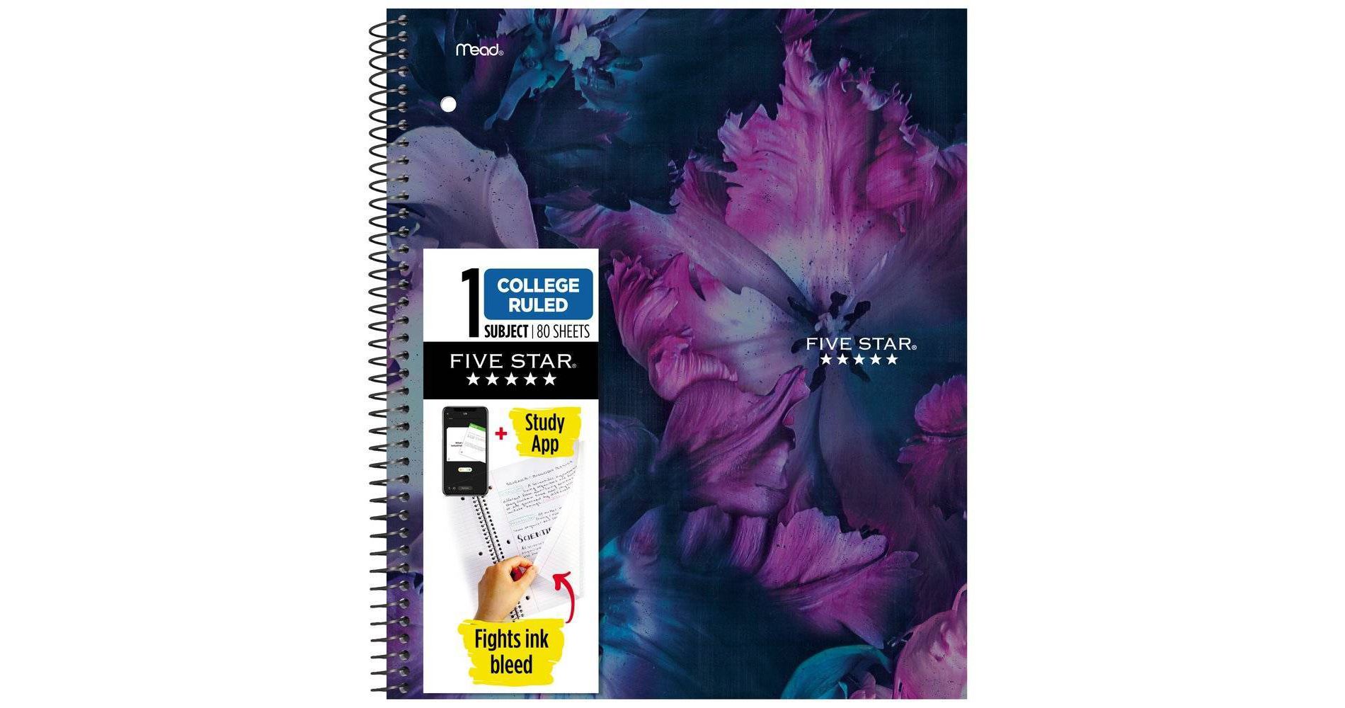 Five Star Fashion Notebook 80ct Night Blooms, School Supplies
