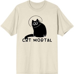 Black Cartoon Helmet Cat Adult Crew Neck Short Sleeve Tee - 1 of 2
