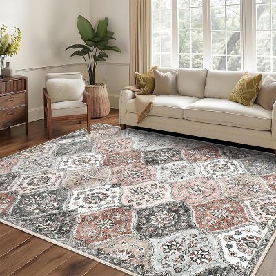 Vintage Washable Door Mat Small Farmhouse Floral Accent Rugs with Non-Slip Backing, Stain-Resistant Oriental Indoor Carpet