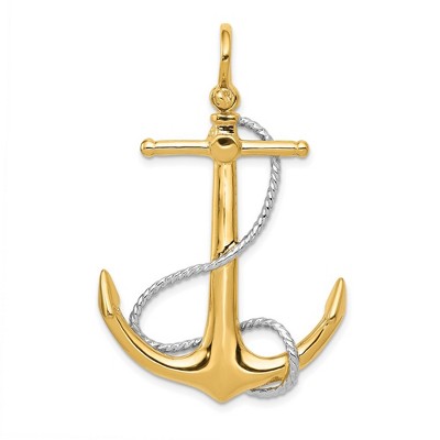 Black Bow Jewelry 14k Two Tone Gold Large 3D Anchor with Entwined Rope Pendant