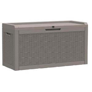Gulches 60GAL Deck Box - Durable Resin with Stylish Rattangrain Finish, Lockable & Weather-Resistant,Light Brown - 1 of 1