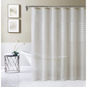 Dainty Home Daniella Linen Textured Striped 3d Chenille Tufted Shower Curtain - 1 of 4