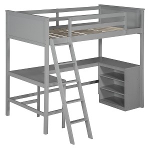 Bellemave Twin size Loft Bed with Shelves and Desk, Wooden Loft Bed with Desk - Gray - 1 of 4