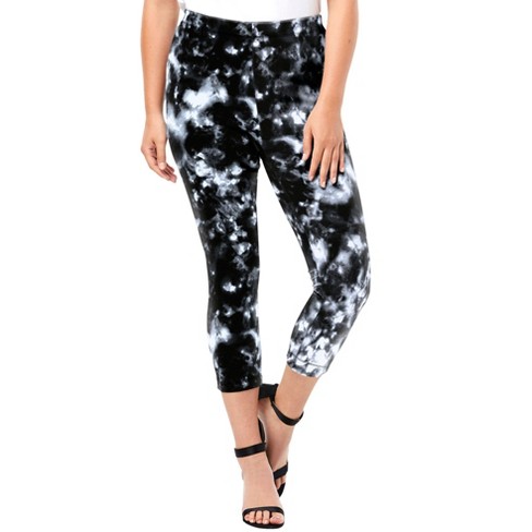 Roaman's Women's Plus Size Essential Stretch Capri Legging, 12 - Black Acid Tie  Dye : Target