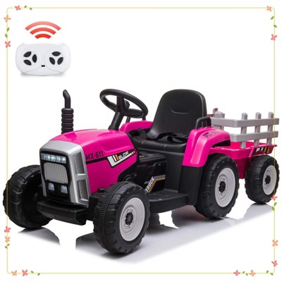 Kids Ride On Tractor,12V Kids Battery Powered Electric Tractor with R/C and Trailer