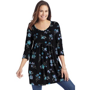 Woman Within Plus Size V-Neck Pintucked Tunic - 1 of 4