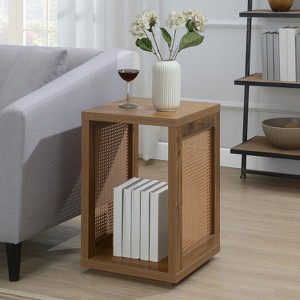 HomeStock Square Weave End Table with Two Tier Shelves, Rattan Accent Sides and Modern Boho Inspired Storage Solution - 1 of 4