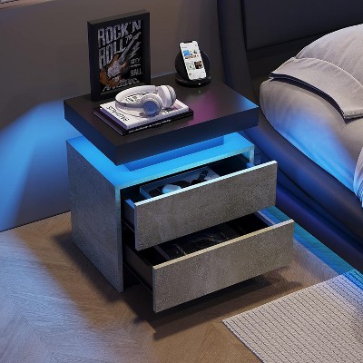 NicBex Nightstand with 2 Drawers, Modern Night Stand Frame with Cabinet Lights , Bedside Table for Bedroom