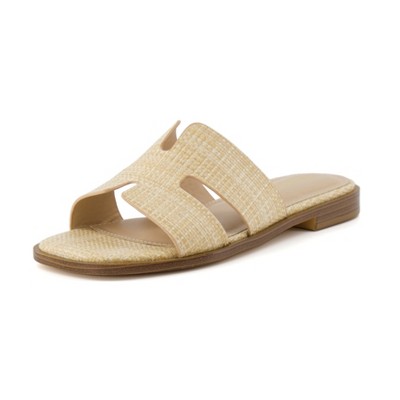 CUSHIONAIRE Voyage Cutout Strap Slides for Women, Slip On Summer Flats, Trendy Footwear, Comfortable Vacation Style Sandals for Women 2025