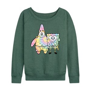Women's - SpongeBob SquarePants - SpongeBob and Patrick Tie Dye Lightweight French Terry Wide Neck Long Sleeve Graphic Shirt - 1 of 4