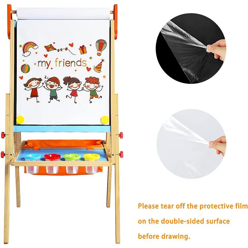 MEEDEN Easel for Kids, Double-Sided All-in-one Wooden Art Easel, Kids Art Easel Set with Paper Rolls, Magnetic Easel with Whiteboard & Chalkboard, 5 of 6