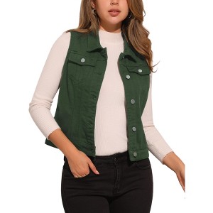 INSPIRE CHIC Women's Buttoned Washed Denim Vest with Faux Chest Flap Pockets - 1 of 4