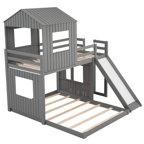 NicBex Fendi Twin Over Full Bunk Bed with Ladder Slide and Safety Guardrail Gray - image 1 of 4