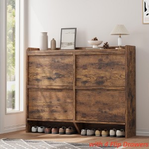 Shoe Cabinet with 2/3/4/6 Flip Drawers/ with 3 Flip Drawers & Side Door, Wooden Shoe Organizer w/Adjustable Shelf, Shoe Storage for Entryway - 1 of 4