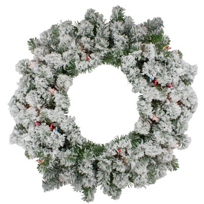 Northlight 24" Prelit Heavily Flocked Pine Artificial Christmas Wreath - Multi Lights