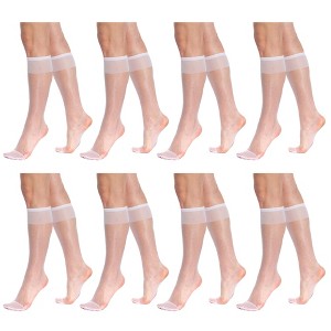 8 Pairs Sheer Knee High Socks for Women 15 Denier with Stay-Up Band One Size - 1 of 1