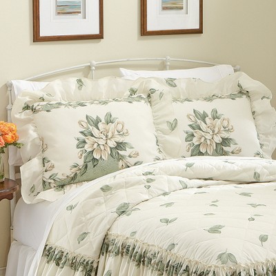 Collections Etc Magnolia Garden Floral Ruffle Pillow Sham