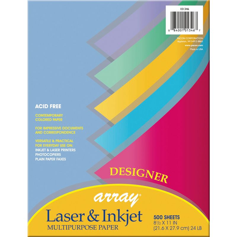 Array Multi-Purpose Paper, 8-1/2 x 11 Inch, 24 lb, Assorted Designer Colors, Pack of 500, 1 of 5