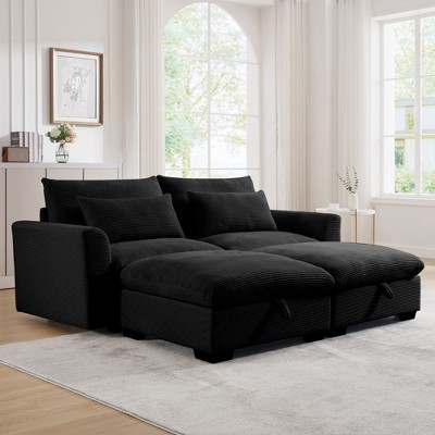 Corduroy Two-Seater Sofa with 2 Storage Footrest, 2 Seater Sectional deep seat sofa,Comfy Couches for Living Room