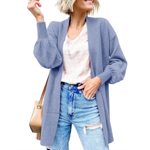 Womens Cardigan Sweaters Puff Long Sleeve Cardigan Open Front Knit Cardigans for Women - 1 of 3