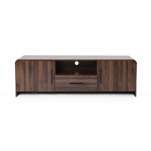 LuxenHome Mid-Century Walnut Finish 2-Door 1-Drawer TV Console, Engineered Wood Entertainment Stand with Storage Brown - 1 of 4
