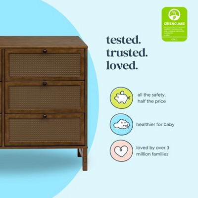 Walnut Double Nursery Dresser with Pressed Cane Accents