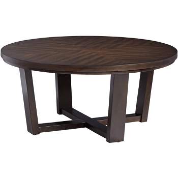 Elm Lane Conrad Modern Ash Wood Round Coffee Table 40" Wide Dark Brown Crossed Frame for Spaces Living Family Room Bedroom Bedside Entryway House Home