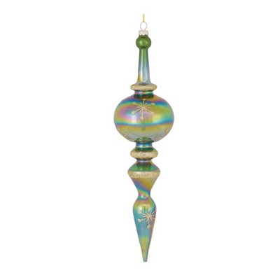 Melrose Iridescent Green and Gold Glass Drop Ornaments Set